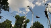 Elizabeth Pisani tries trapeze flying