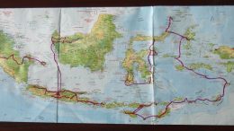 A map of Indonesia, showing the route travelled by Elizabeth Pisani in 2012-2012