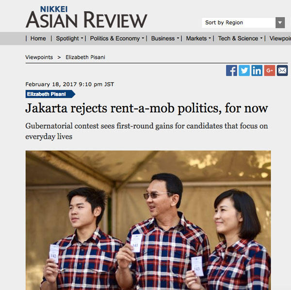 Pisani commentary on Jakarta elections in Nikkei Asian Review